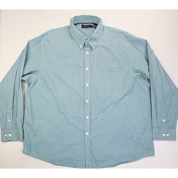 Roundtree Yorke Size 2XL Mens Green White Check Button Down Long Sleeve Shirt - Picture 5 of 8